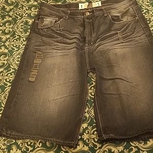 Distressed denim shorts